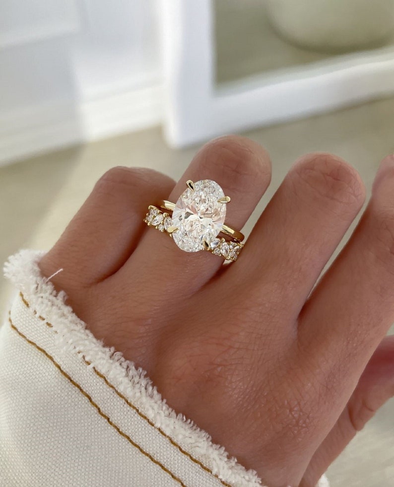 2.08 Ct Oval Moissanite With Marquise Bridal Set