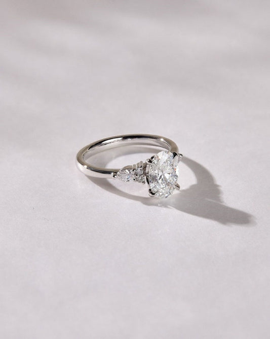 2.05 Ct Oval Moissanite With 2 Pear Moissanite Engagement Ring