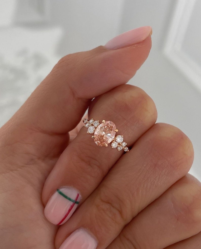 1.0 Ct Vivid Pink Oval Wedding Ring