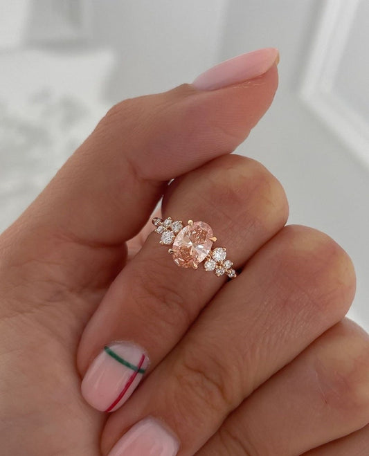 1.0 Ct Vivid Pink Oval Wedding Ring