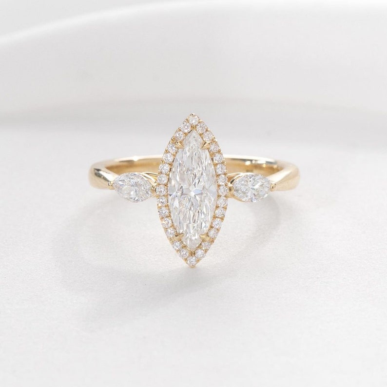 3.0 Ct Marquise Moissanite With Pears & Round Engagement Ring