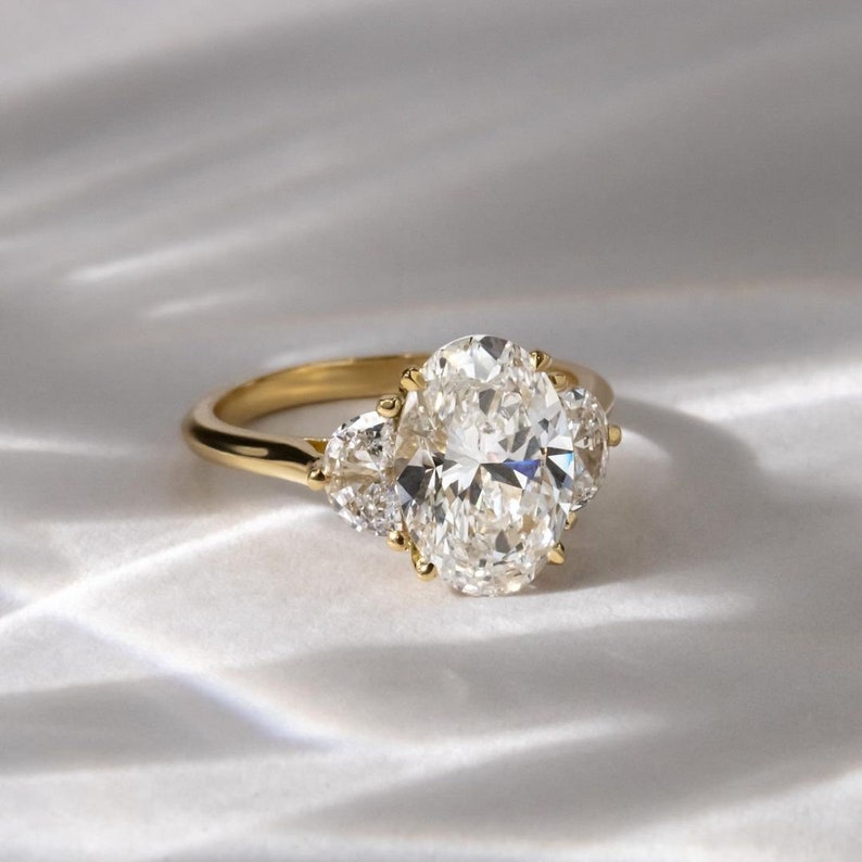 3.0 Ct Oval Moissanite With Half Moon Engagement Ring