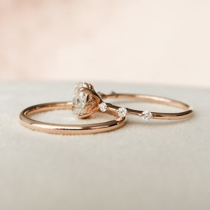 1.24 Carat Oval Moissanite Bridal Set with Round Cut Side Stones