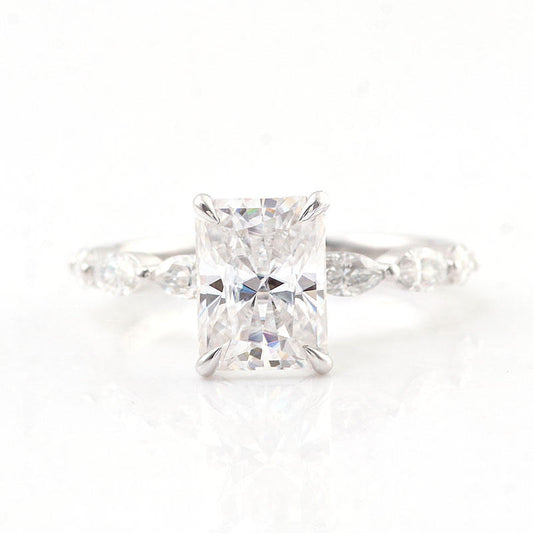 2.26 Ct Radiant Moissanite With Marquise Engagement Ring