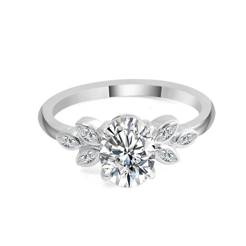 2.2 Ct Oval Moissanite With 6 Marquise Engagement Ring