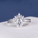 1.35 Ct Oval Moissanite With Marquise & Round Cut Bridal Set