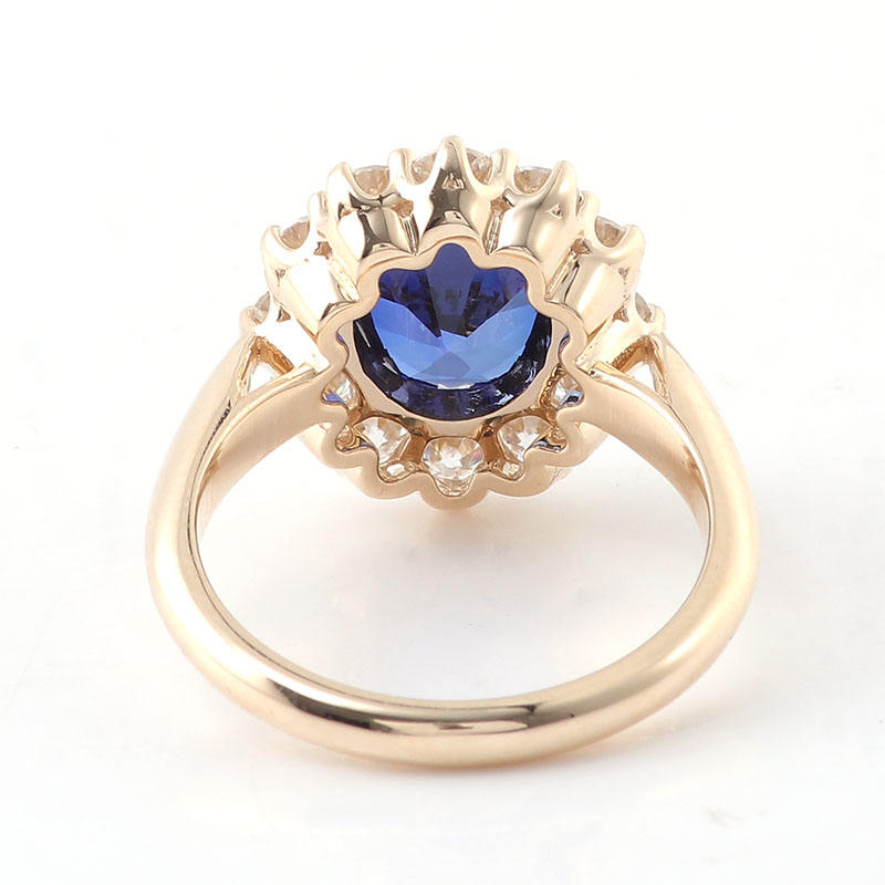 1.6 Ct Dark Blue Oval With Round Moissanite Wedding Ring