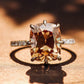 2.1 Ct Light Brown Elongate Cushion With Round Cut Moissanite Engagement Ring