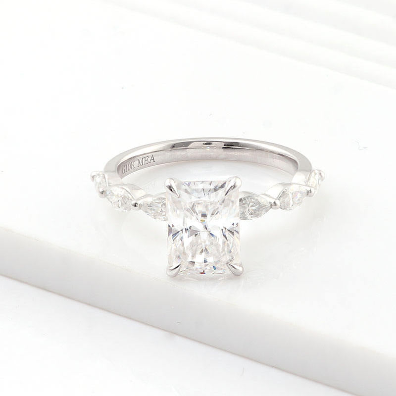 2.26 Ct Radiant Moissanite With Marquise Engagement Ring