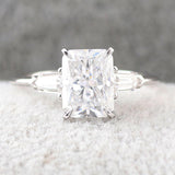 2.0 CT Radiant Cut Moissanite With 2 Baugettes On Sides