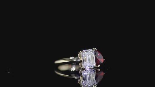 2.1 Elegant Emerald Moissanite With Rich Ruby 1.4 Ct Engagement Ring