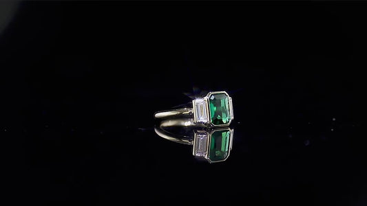 2.3 Ct Green Emerald With Moissanite Baugette Engagement Ring