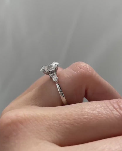 2.05 Ct Oval Moissanite With 2 Pear Moissanite Engagement Ring