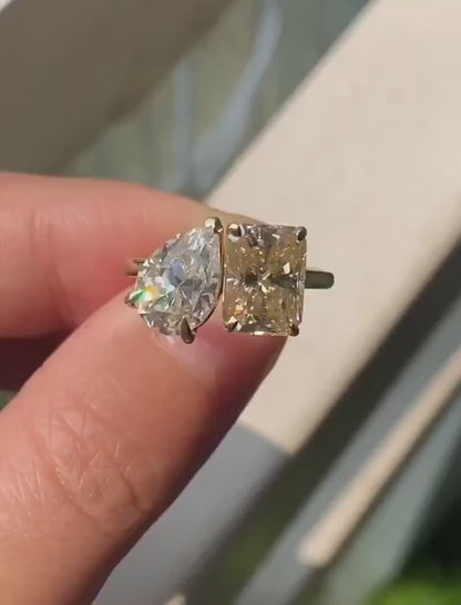 Double Headed Pear & Radiant 4.0 Ct Moissanite Wedding Ring