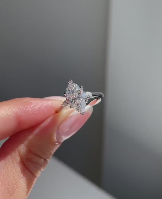 2.0 Ct Marquise Moissanite With Pear Moissanite Engagement Ring