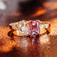 1.1 ct Red Pink Radiant With 1.0 Rose Cut Pear Engagement Ring