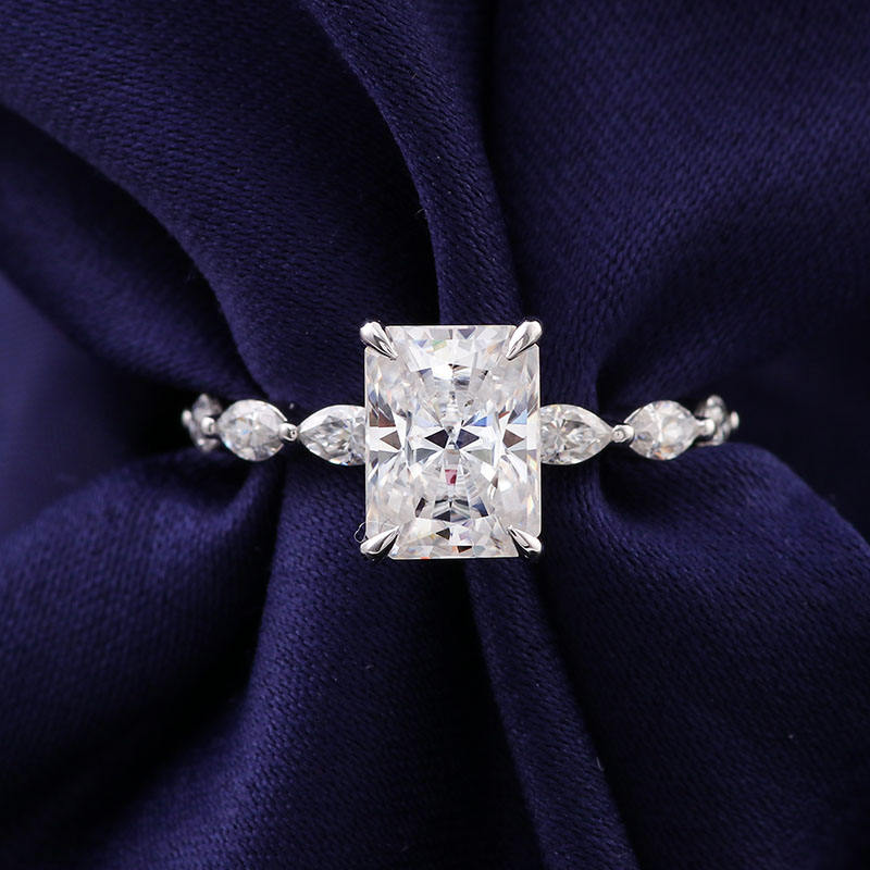 2.26 Ct Radiant Moissanite With Marquise Engagement Ring