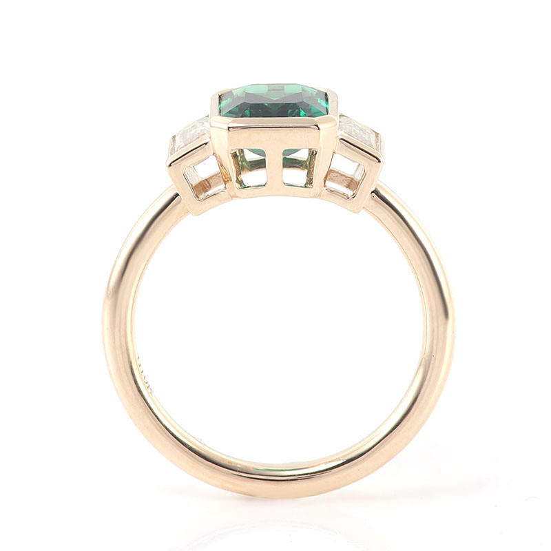 2.3 Ct Green Emerald With Moissanite Baugette Engagement Ring