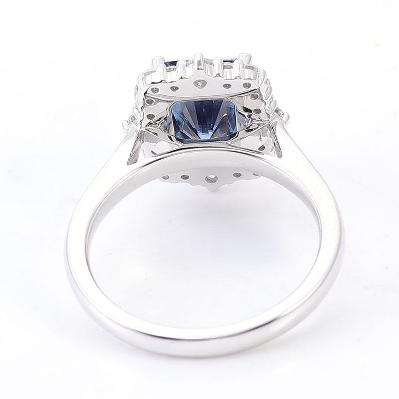 2.3 Ct Blueish Radiant Moissanite With Round Cut Engagegment Ring