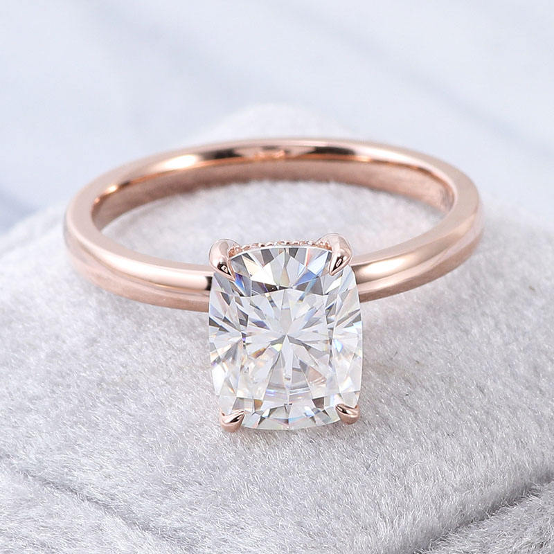 2.2 Ct Elongate Cushion Moissanite With Round Cut Engagement Ring